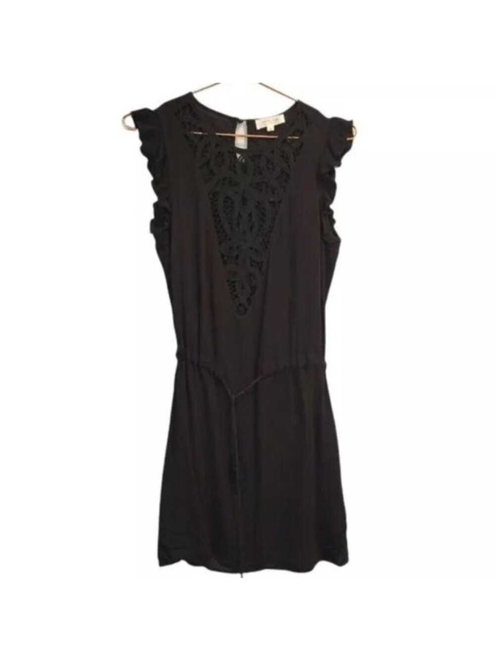 WYLDR | Sleeveless Deep V Lace Crochet Neckline Overlay Mini Dress Black